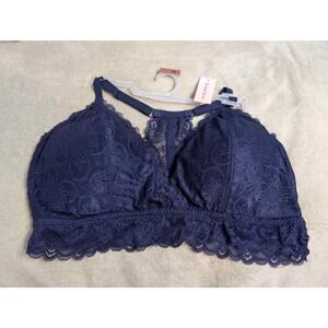 Blake & Co Black Lace Halter Bra Bralette Plus Size 3X XXX Padded RacerBack